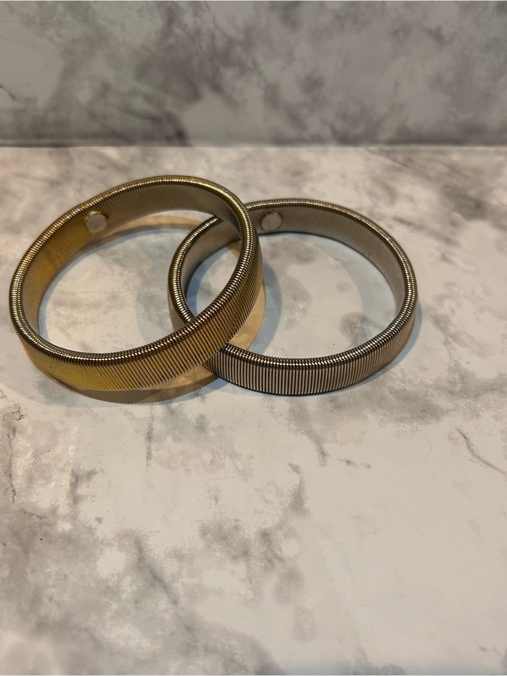 Retro Chic Gold and Silver Ribbed Hinged Bracelets/Sleeve Holder